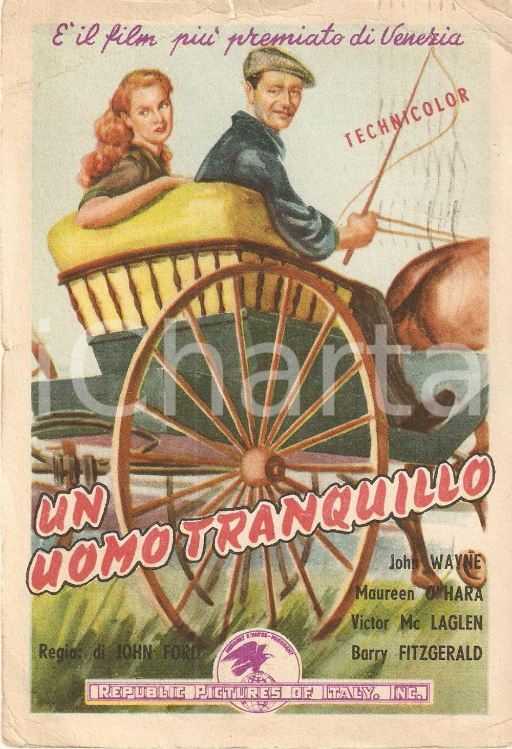 Cartolina originale da collezione 1952 UN UOMO TRANQUILLO John WAYNE Pubblicità CINAR *Cartolina ILLUSTRATA 1