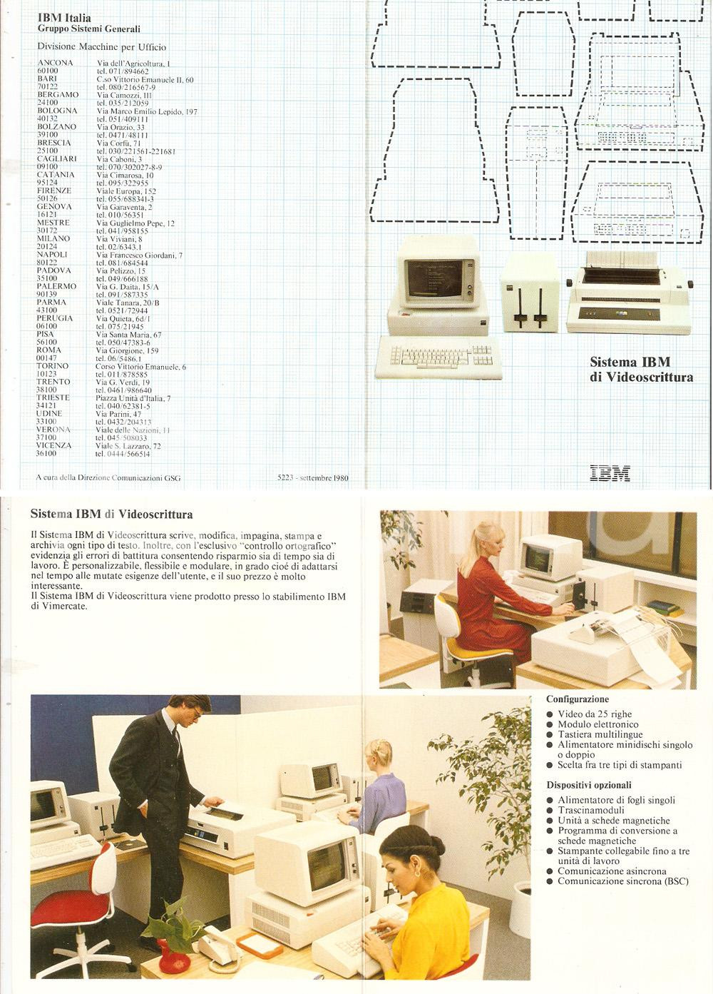 Materiale pubblicitario d’epoca 1980 VIMERCATE MB Sistema IBM di videoscrittura VINTAGE Pieghevole ILLUSTRATO 1