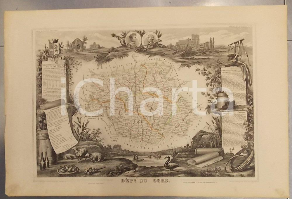 Stampa, bozzetto originale 1861 PARIS Atlas National de la France illustré  Département du GERS n° 31 1