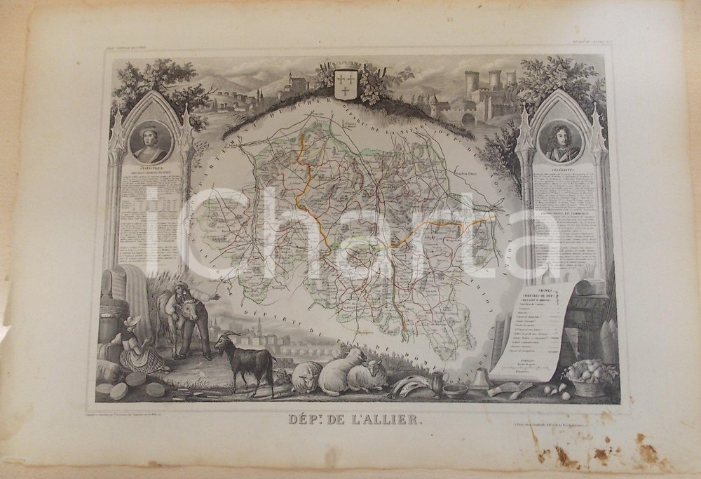 Stampa, bozzetto originale 1861 PARIS Atlas National de la France illustré  Département ALLIER n.3 1