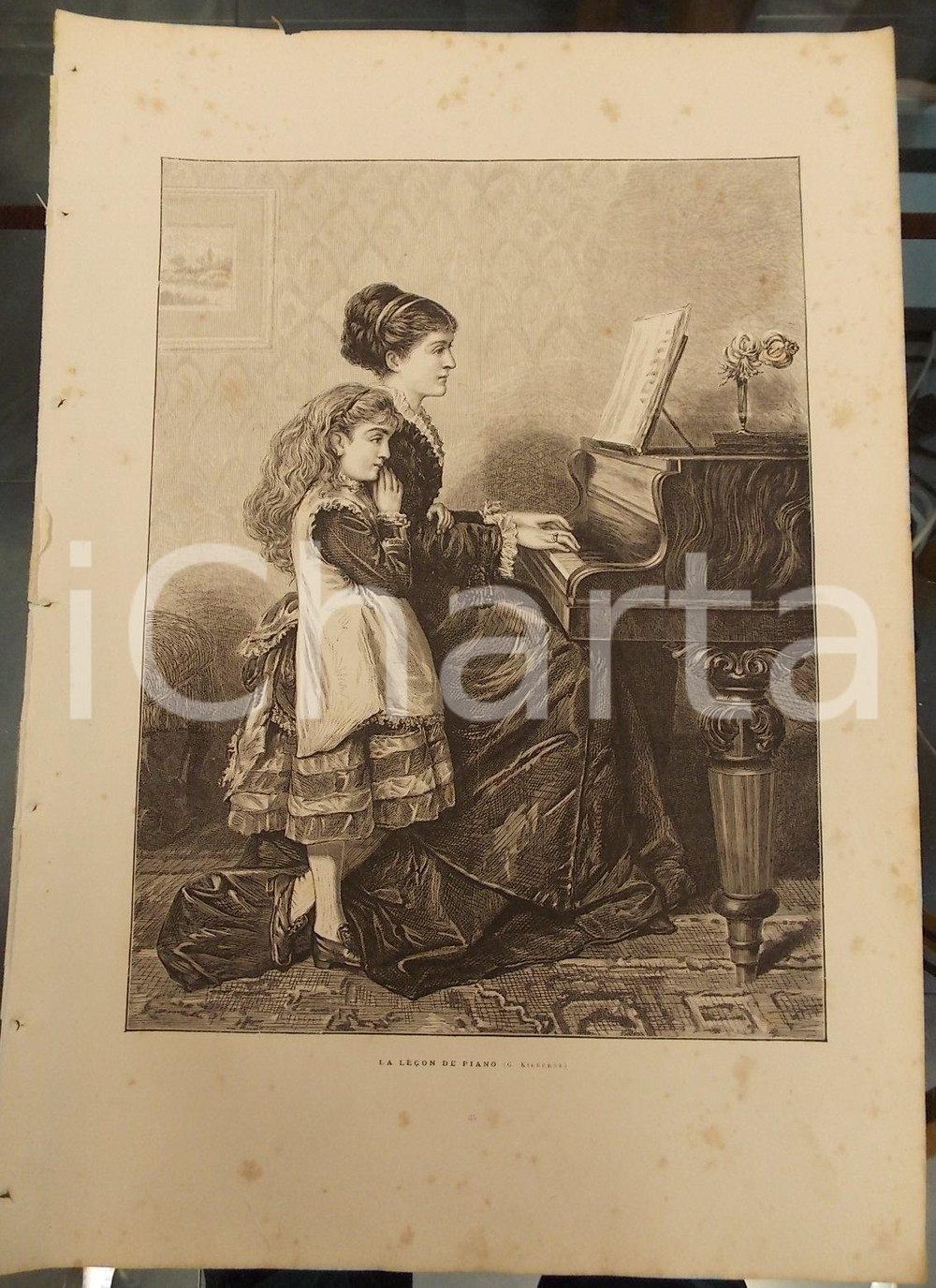 Stampa, bozzetto originale 1886 LES MERVEILLES DE L ART MODERNE George KILBURNE La leçon de piano Stampa 1