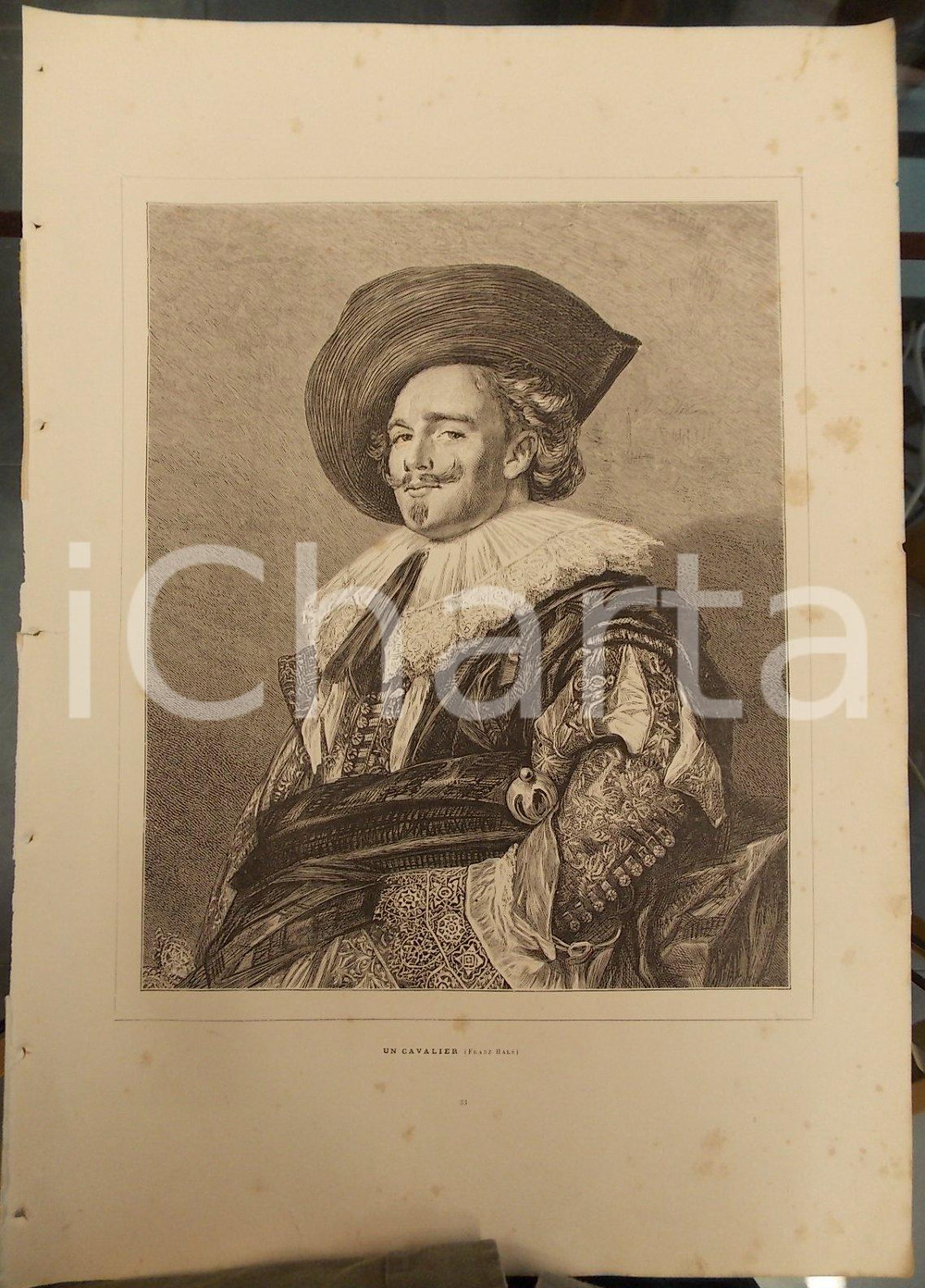 Stampa, bozzetto originale 1886 LES MERVEILLES DE L'ART MODERNE Franz HALS Un cavalier *Stampa d'epoca 1