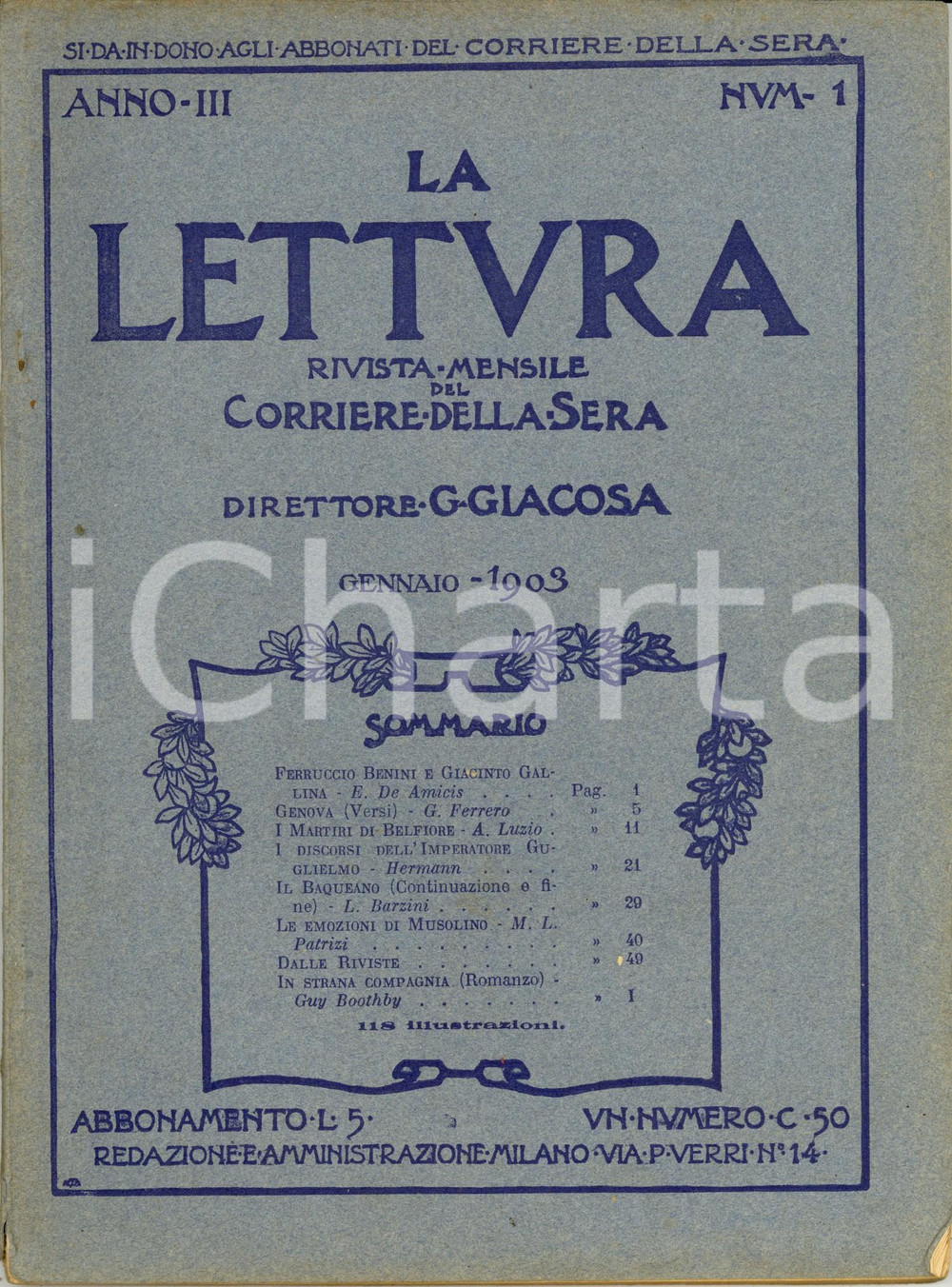 Giornale, rivista storica 1903 LA LETTURA I discorsi dell imperatore GUGLIELMO II di GERMANIA Anno III n°1 1