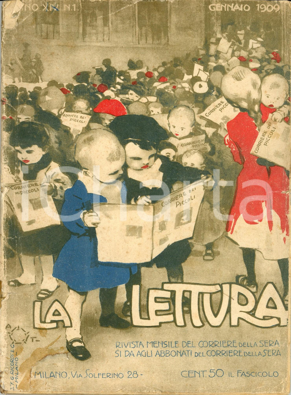 Giornale, rivista storica 1909 LA LETTURA Nove sonetti di Giovanni PASCOLI Ill. TERZI Anno IX n° 1 1