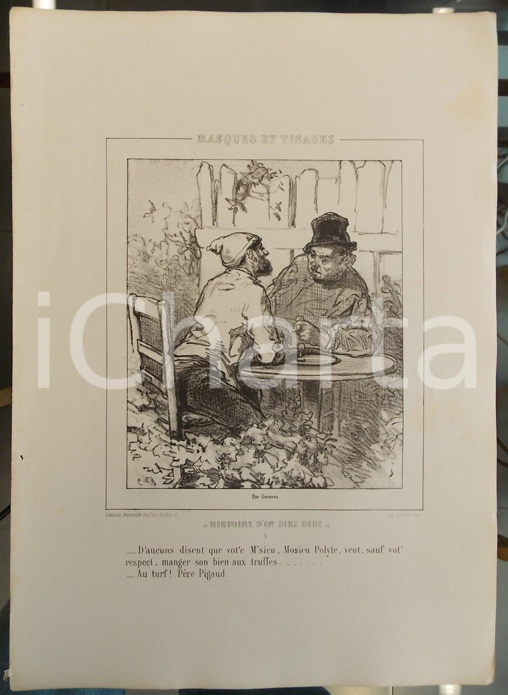 Stampa, bozzetto originale 1853 Paul GAVARNI Masques et visages  Histoire d en dire deux Tav. 3 Au turf! 1