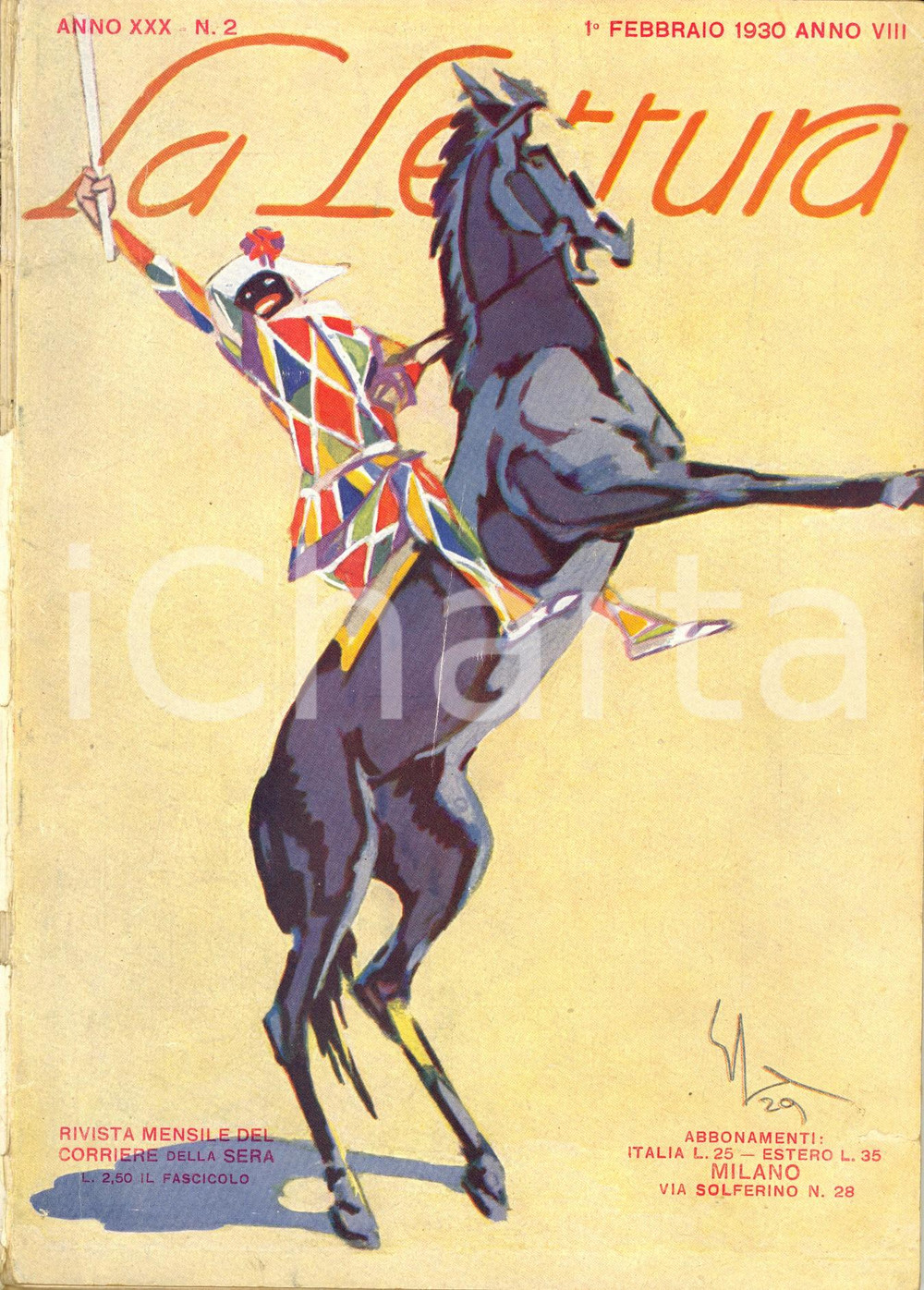 Giornale, rivista storica 1930 LA LETTURA Nozze del principe UMBERTO di Savoia *DANNEGGIATA Anno XXX n° 2 1