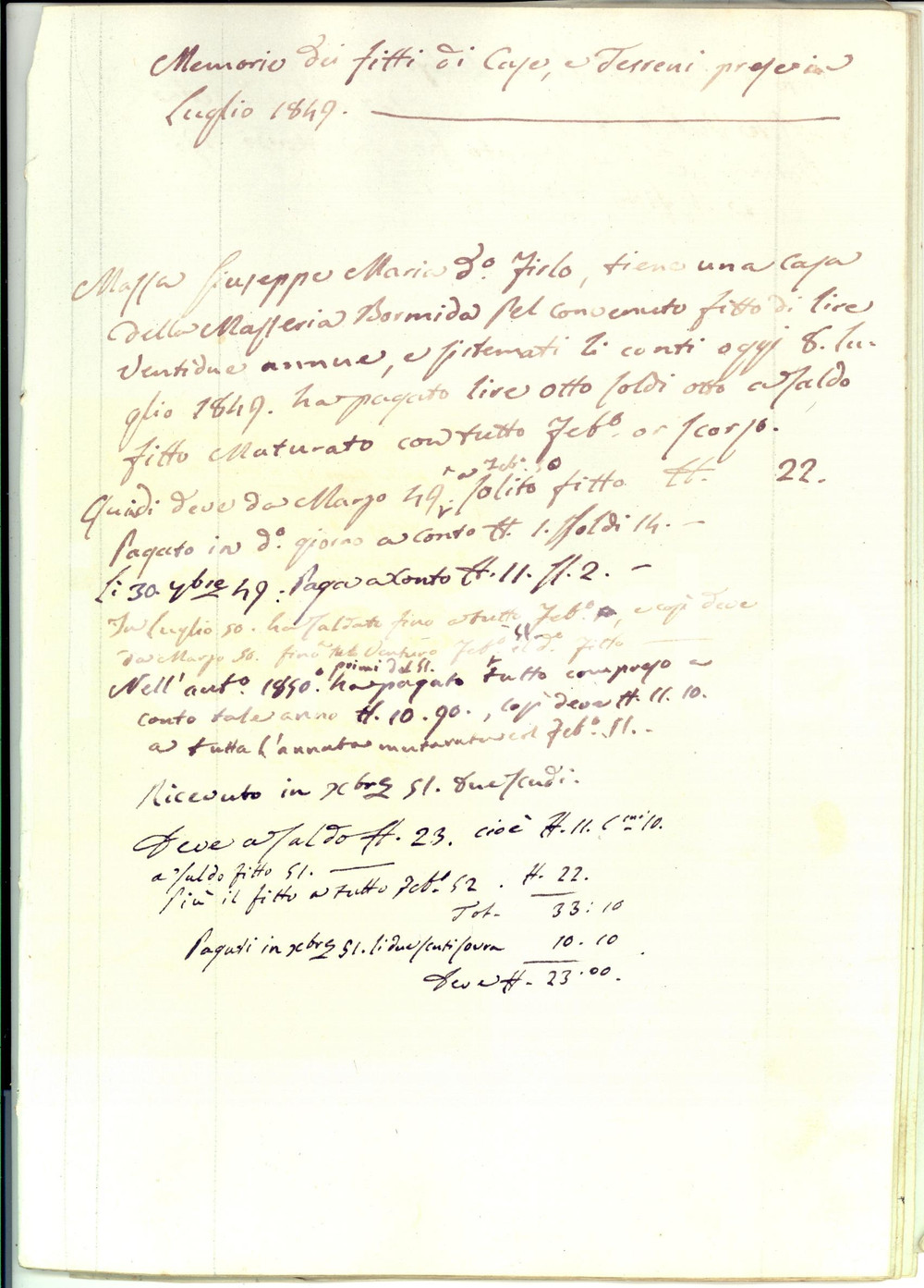 Documento originale, autentico 1836-1849 GAVI (AL) Memorie per i fitti di case e terreni *Manoscritto 13 pp. 1