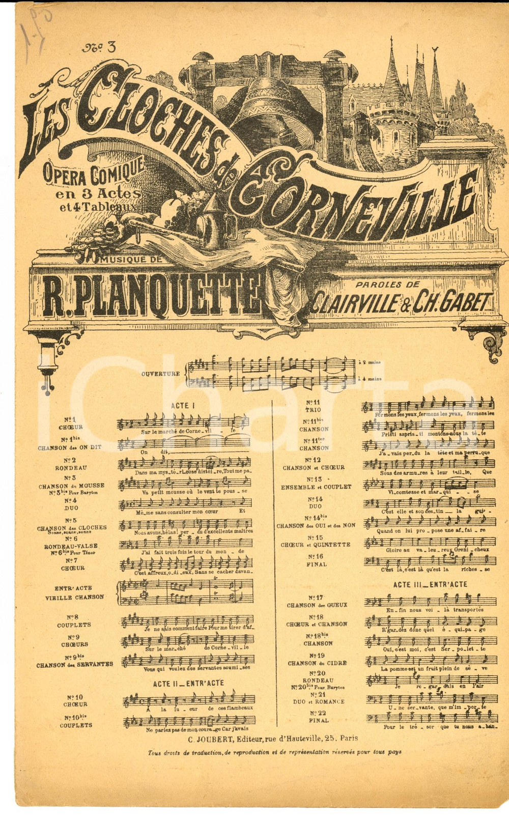 Oggetto da collezione cartaceo 1920 ca PLANQUETTE CLAIRVILLE GABET Cloches de Corneville  Couplets du Mousse 1