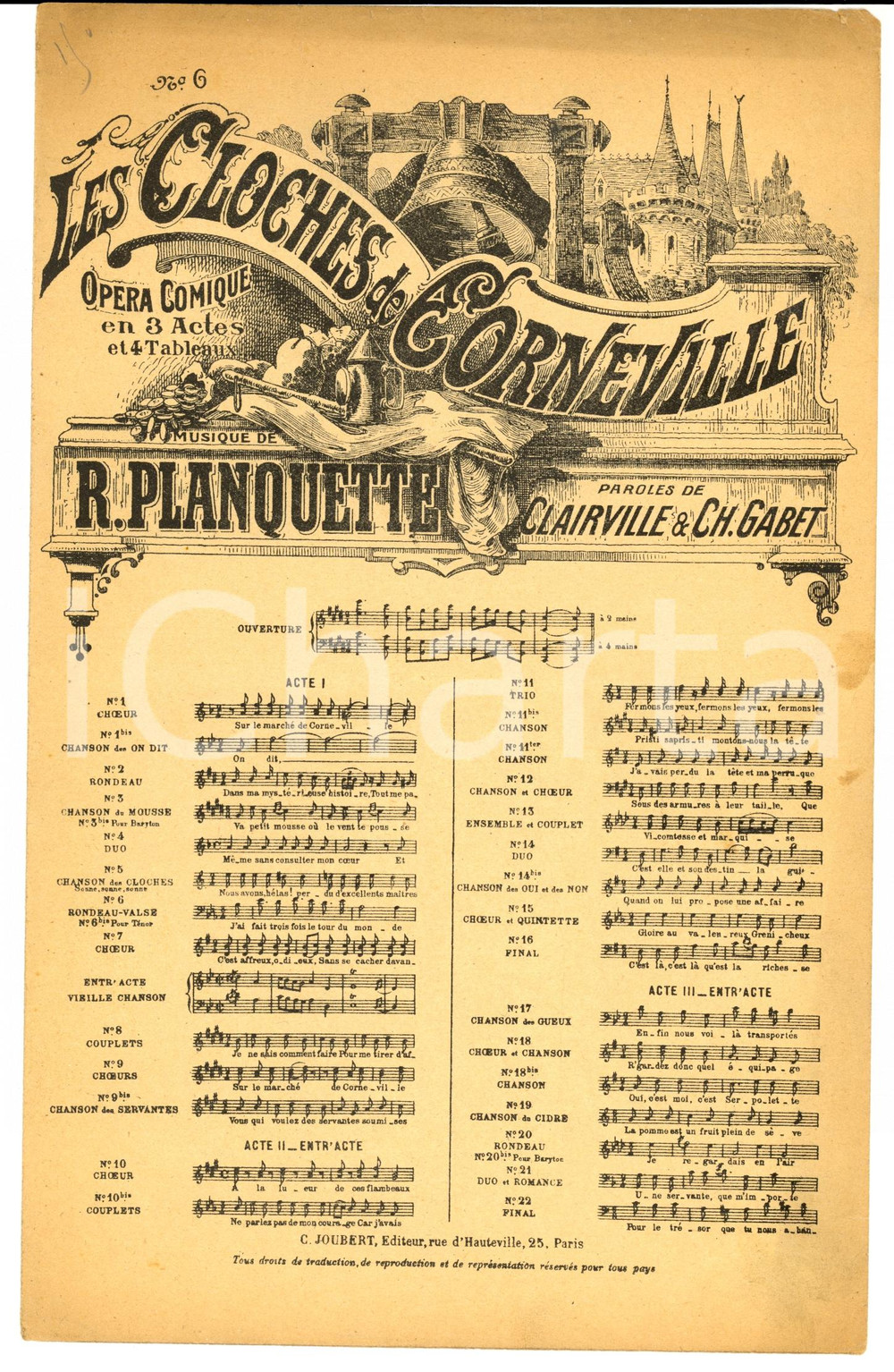 Oggetto da collezione cartaceo 1920 ca PLANQUETTE CLAIRVILLE GABET Les cloches de Corneville  Rondeauvalse 1