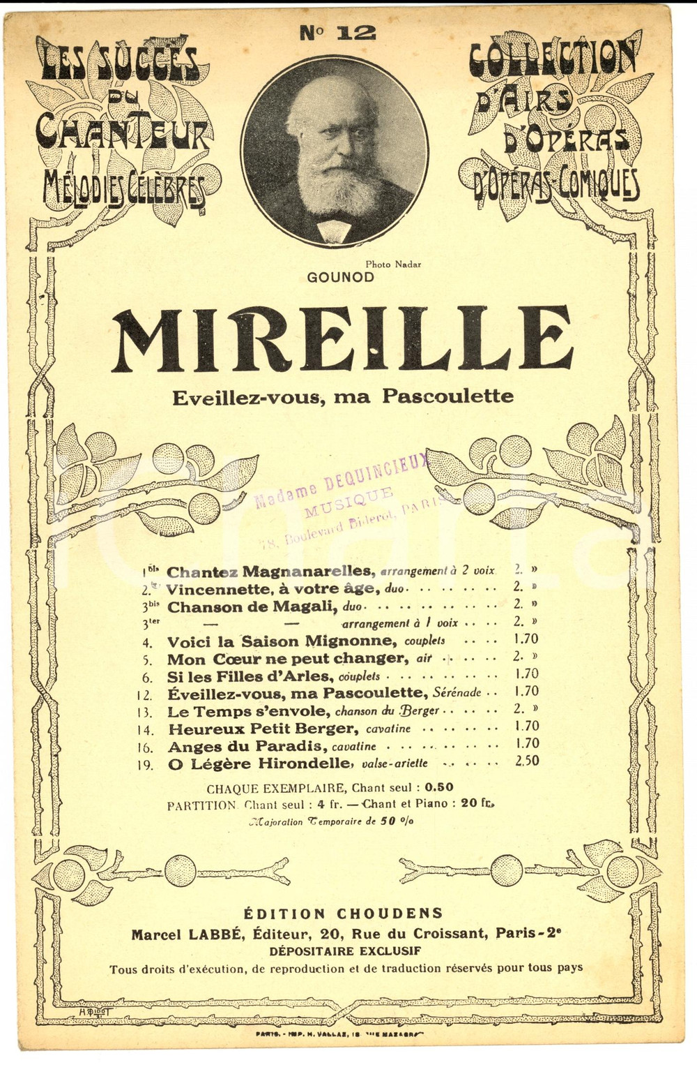 Oggetto da collezione cartaceo 1920 ca Charles GOUNOD Mireille  Eveilezvous, ma Pascoulette Spartito 1
