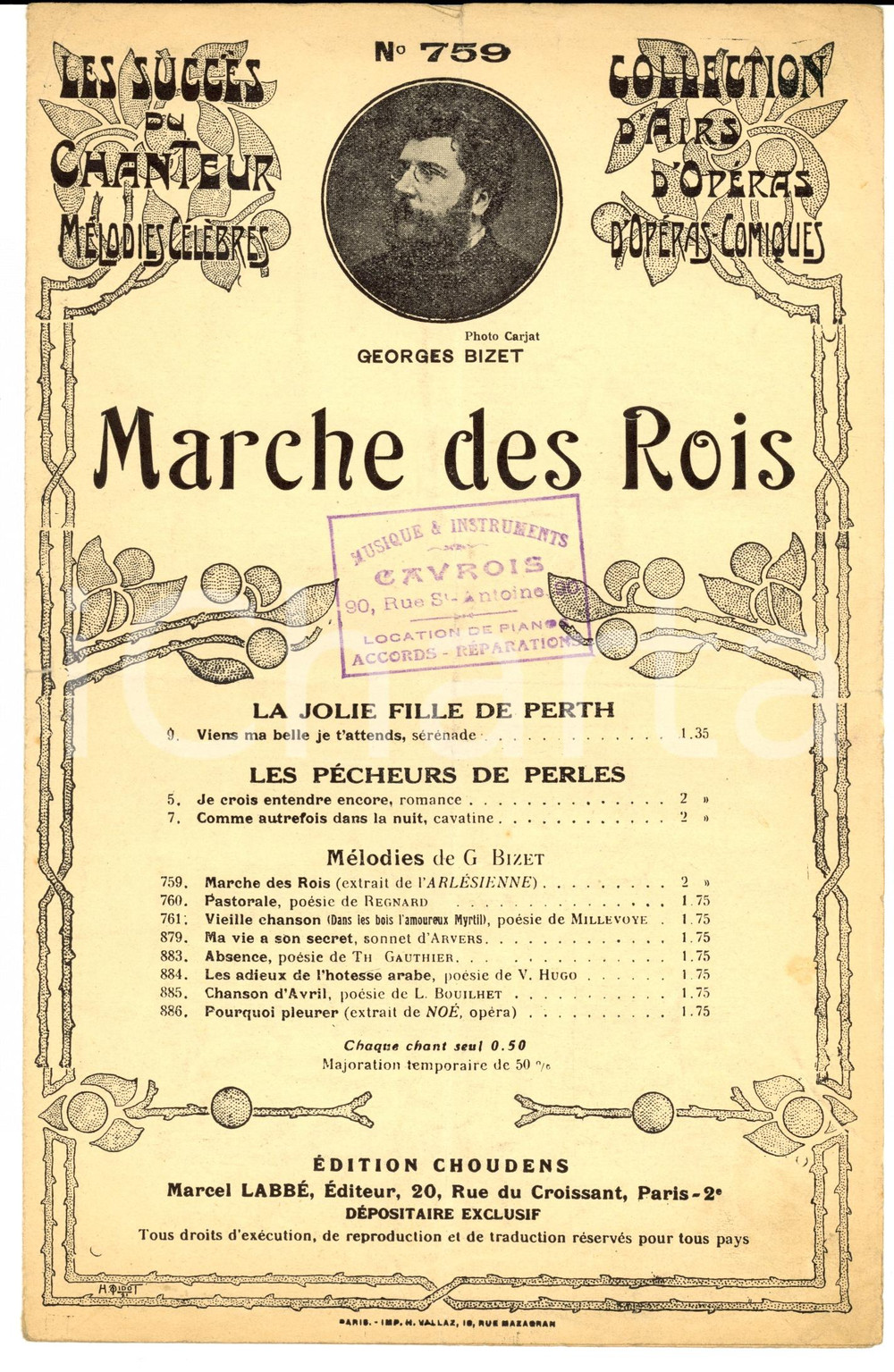 Oggetto da collezione cartaceo 1920 ca Georges BIZET Marche des Rois Spartito Collection d airs d opéras 1