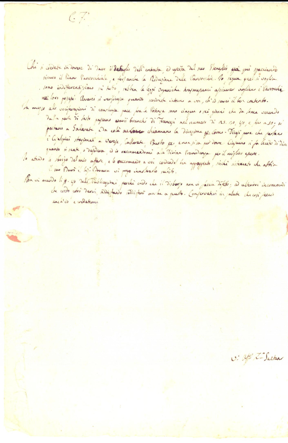 Manoscritto, lettera originale 1801 REPUBBLICA CISALPINA Branchi di Francesi in tutta la Lombardia Lettera 1