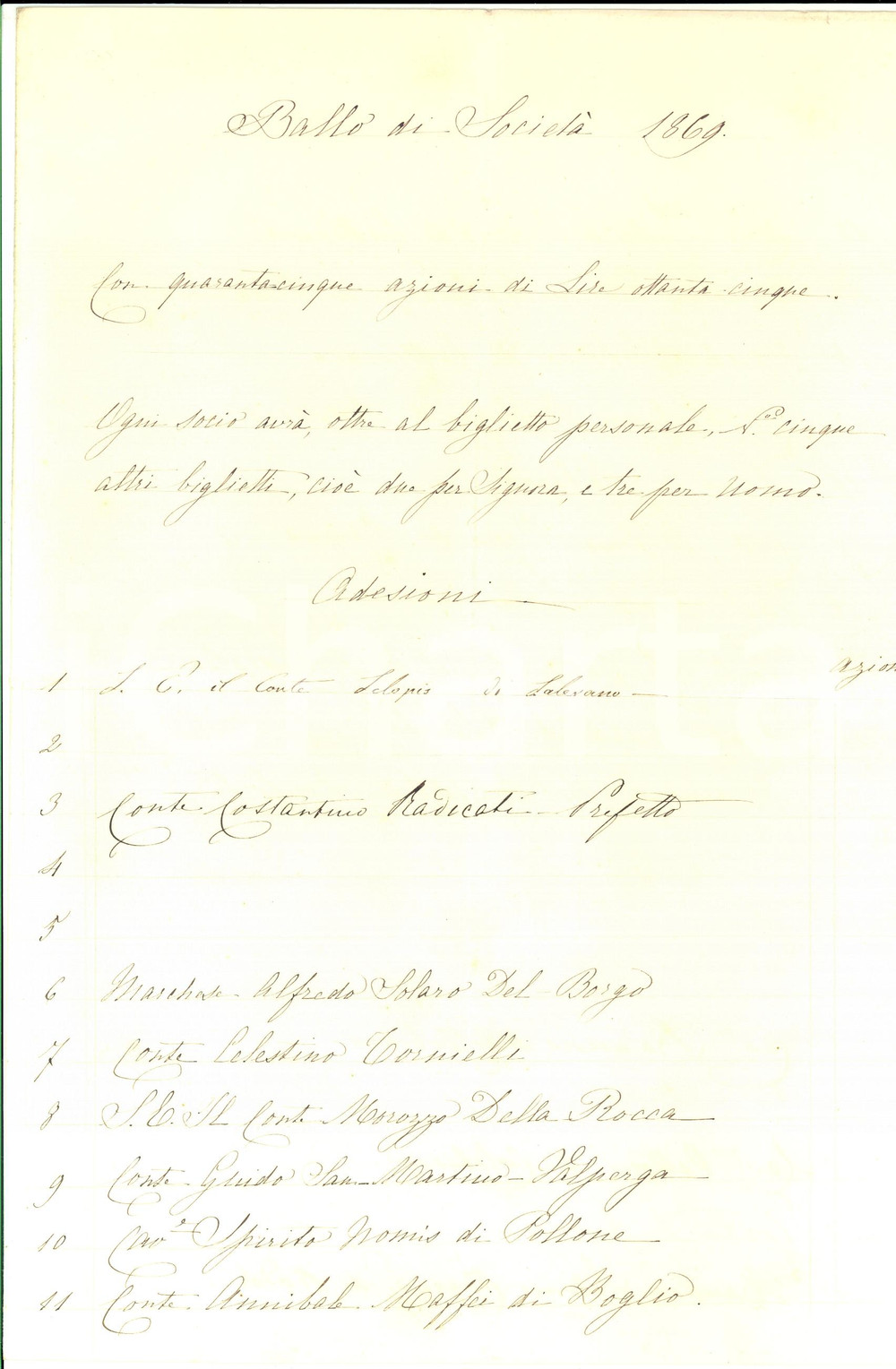 Manoscritto, lettera originale 1869 TORINO Ballo di società marchese Alfredo SOLARI DEL BORGO Adesioni nobili 1