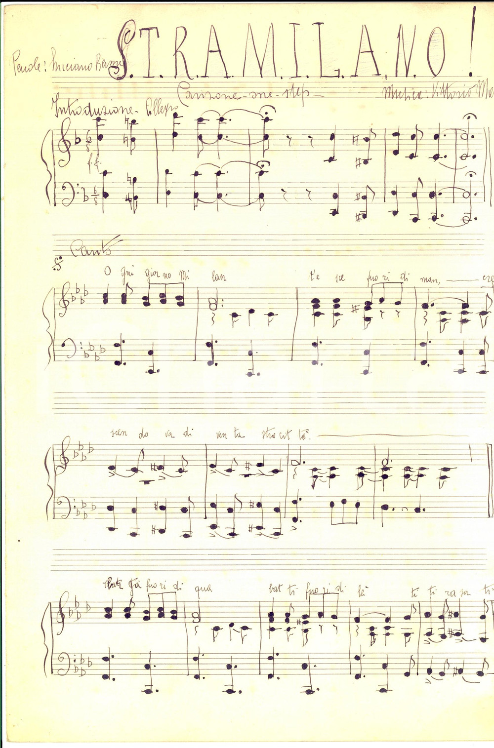 Oggetto da collezione cartaceo 1930 ca Vittorio MASCHERONI  STRAMILANO Canzone one step Spartito MANOSCRITTO 1