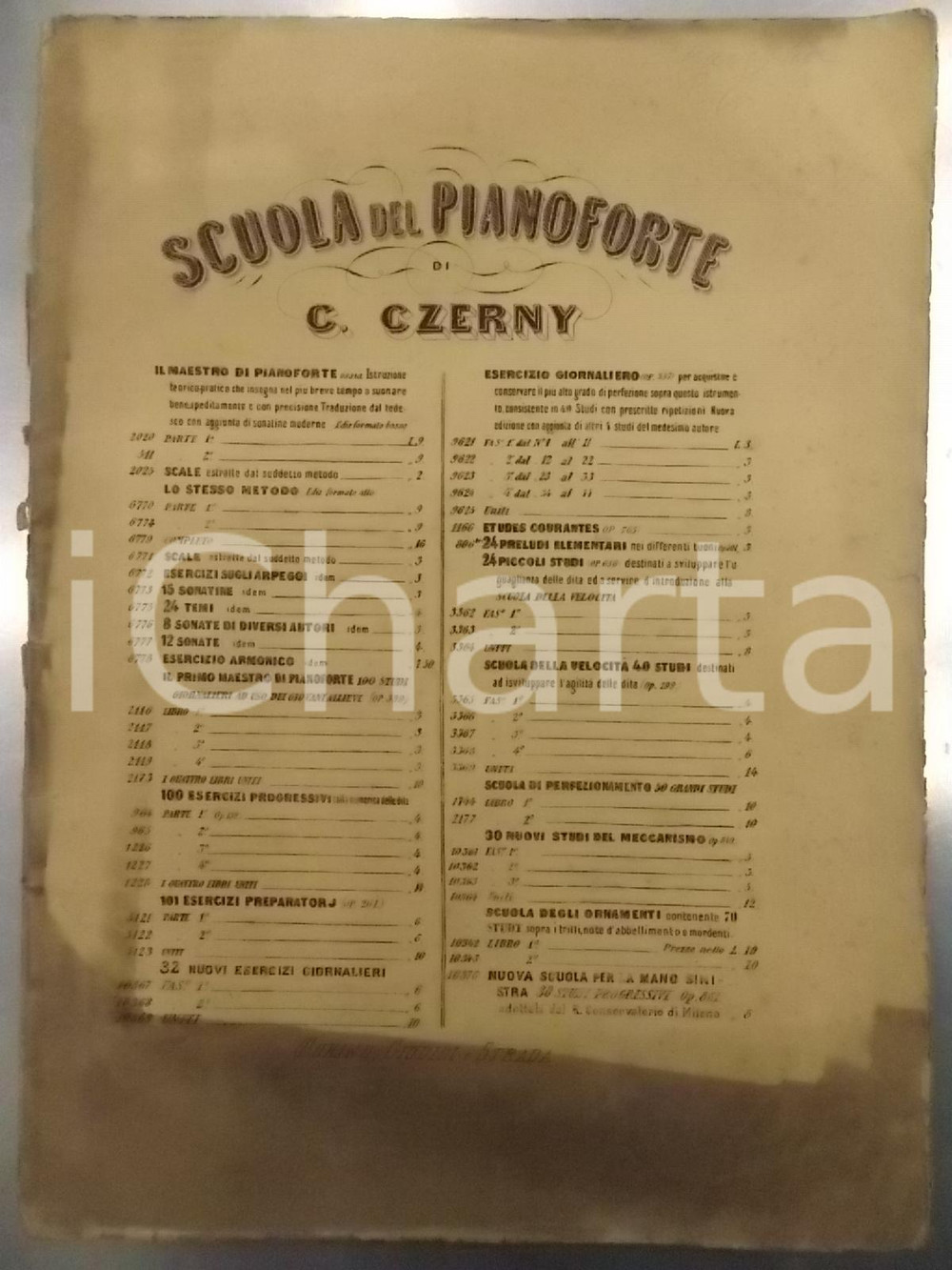 Oggetto da collezione cartaceo 1880 ca Carl CZERNY Scuola del pianoforte *Ed. GIUDICI E STRADA 1