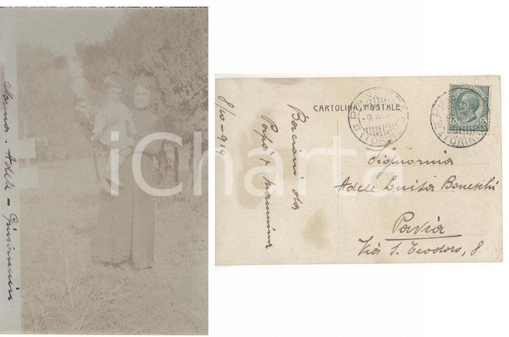 Fotografia d epoca originale 1914 PIANEZZA TO Giovanni e Adele BONESCHI in braccio alla nonna Foto FP VG 1