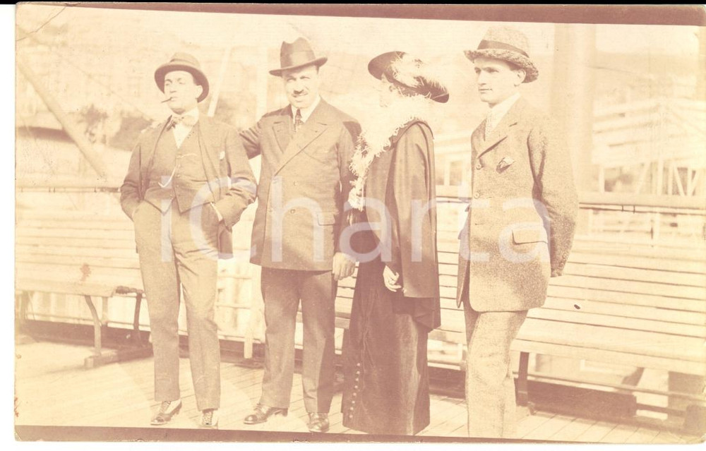 Fotografia d epoca originale 1914 Famiglia BONESCHI di PAVIA a bordo di un piroscafo Foto FP VG 1