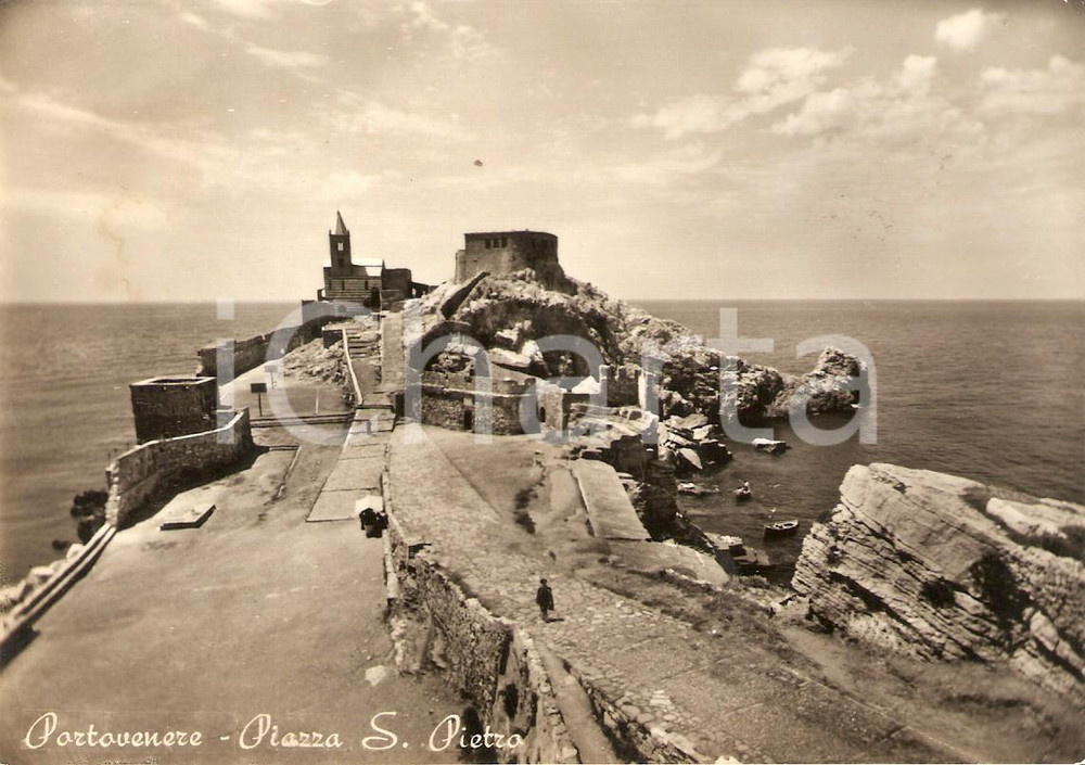 Cartolina originale da collezione 1954 PORTOVENERE SV Piazza San Pietro Cartolina FG VG 1