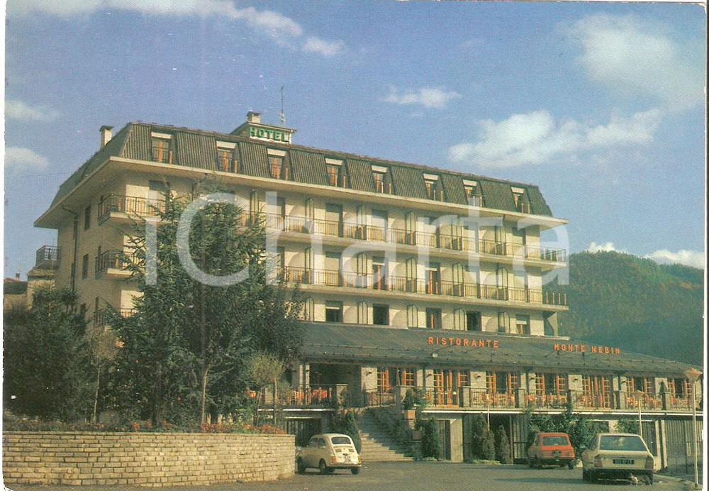 Cartolina originale da collezione 1975 ca SAMPEYRE (CN) Fiat 500 davanti all'Hotel MONTE NEBIN *Cartolina FG NV 1