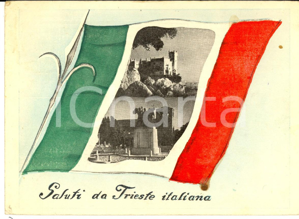 Cartolina originale da collezione 1955 TRIESTE ITALIANA Vedutine con Castello di MIRAMARE Cartolina FG VG 1