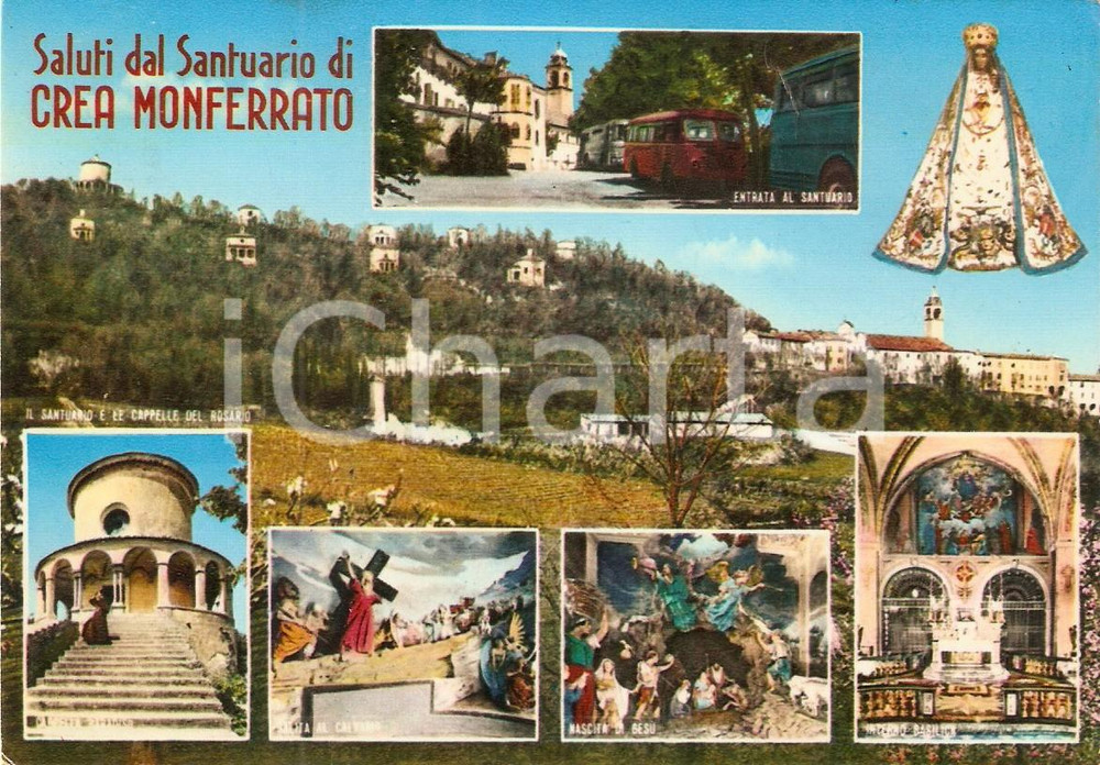 Cartolina originale da collezione 1969 SERRALUNGA DI CREA (AL) Sacro Monte e Santuario - Vedutine *Cartolina FG VG 1