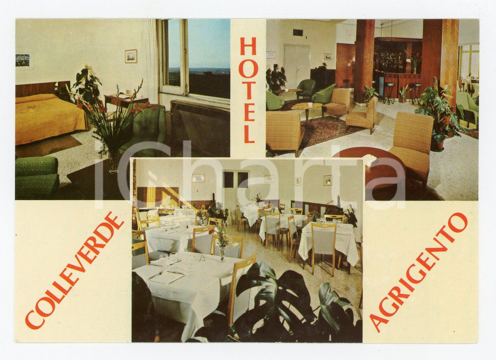 Cartolina originale da collezione 1970 ca AGRIGENTO Hotel COLLEVERDE - Vedutine Interno *Cartolina postale FG NV 1