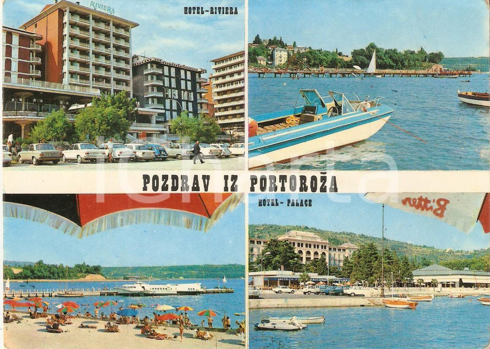 Cartolina originale da collezione 1972 PIRAN (SLOVENIA) Hotel Riviera e Palace a PORTOROZ  *Cartolina FG VG 1
