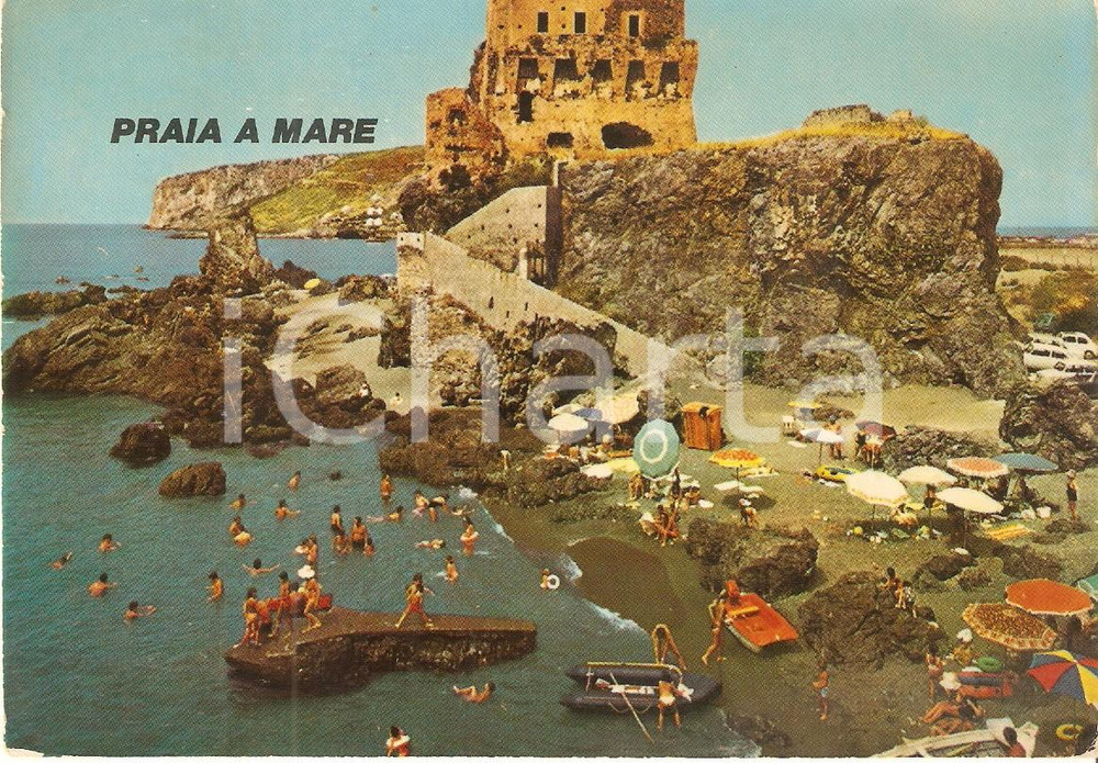 Cartolina originale da collezione 1980 PRAIA A MARE (CS) Torre e scogliera di FIUZZI *Cartolina FG VG 1