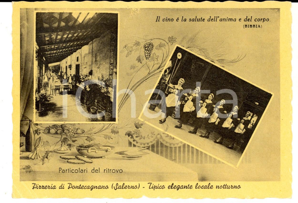 Cartolina originale da collezione 1950 ca PONTECAGNANO SA IL RITROVO Tipico locale notturno  Vedutine Cartolina 1