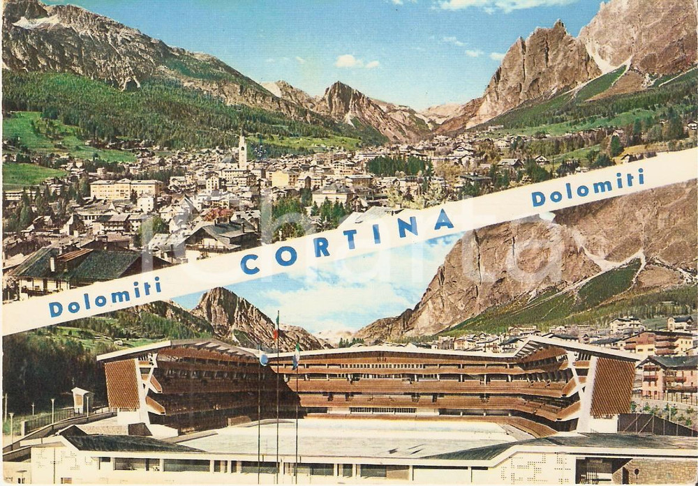 Cartolina originale da collezione 1961 CORTINA D'AMPEZZO (BL) Vedutine Stadio Olimpico del Ghiaccio *Cartolina FG 1