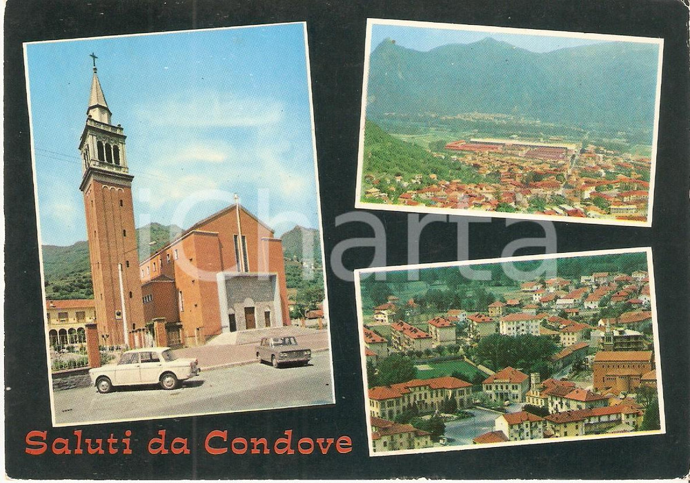 Cartolina originale da collezione 1970 CONDOVE TO Auto davanti alla Chiesa Parrocchiale  Vedutine Cartolina FG 1