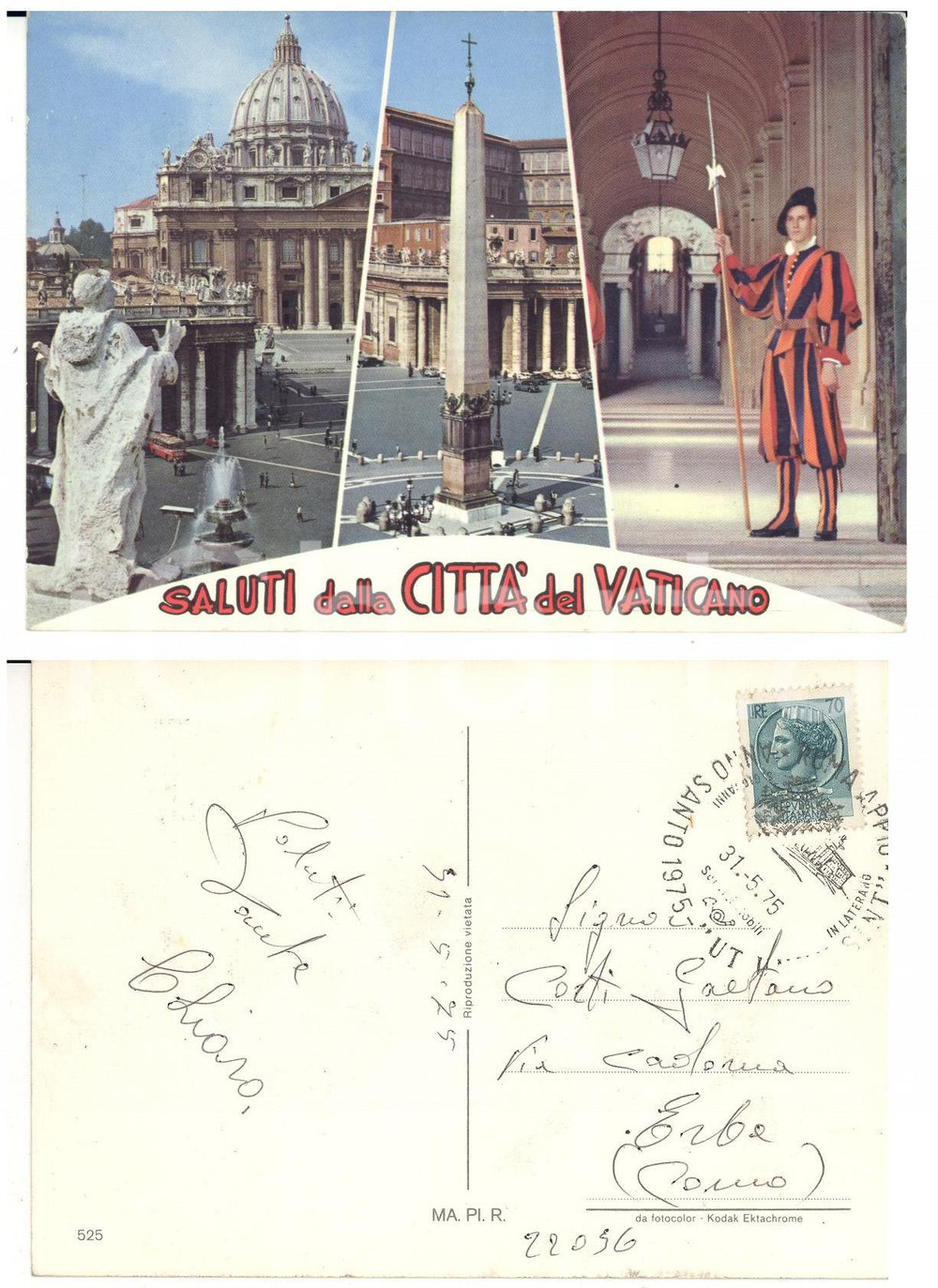 Materiale pubblicitario d’epoca 1975 CITTA  DEL VATICANO Vedutine Cartolina con annullo ANNO SANTO 1