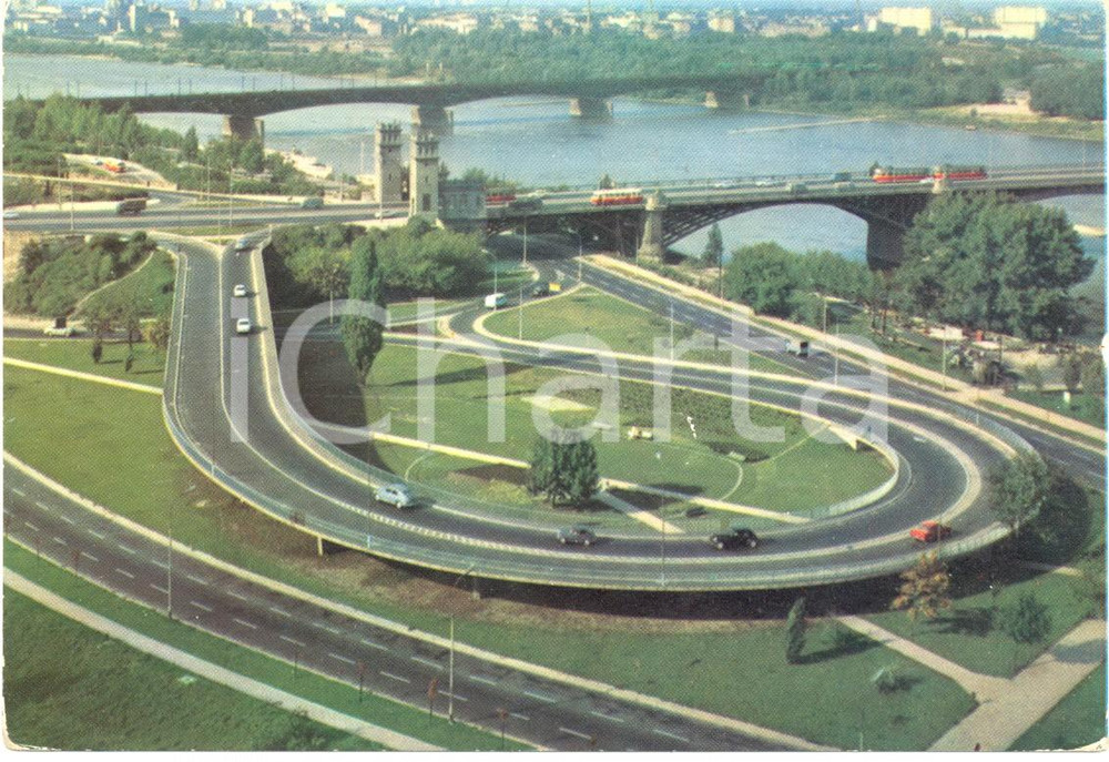 Cartolina originale da collezione 1972 WARSZAWA Poland Veduta aerea del ponte PONIATOWSKI Cartolina FG VG 1