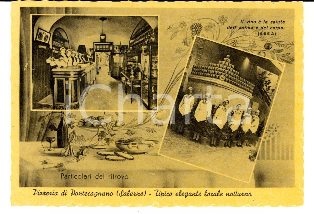 Cartolina originale da collezione 1950 ca PONTECAGNANO (SA) Pizzeria - Vedutine *Cartolina postale FG 1