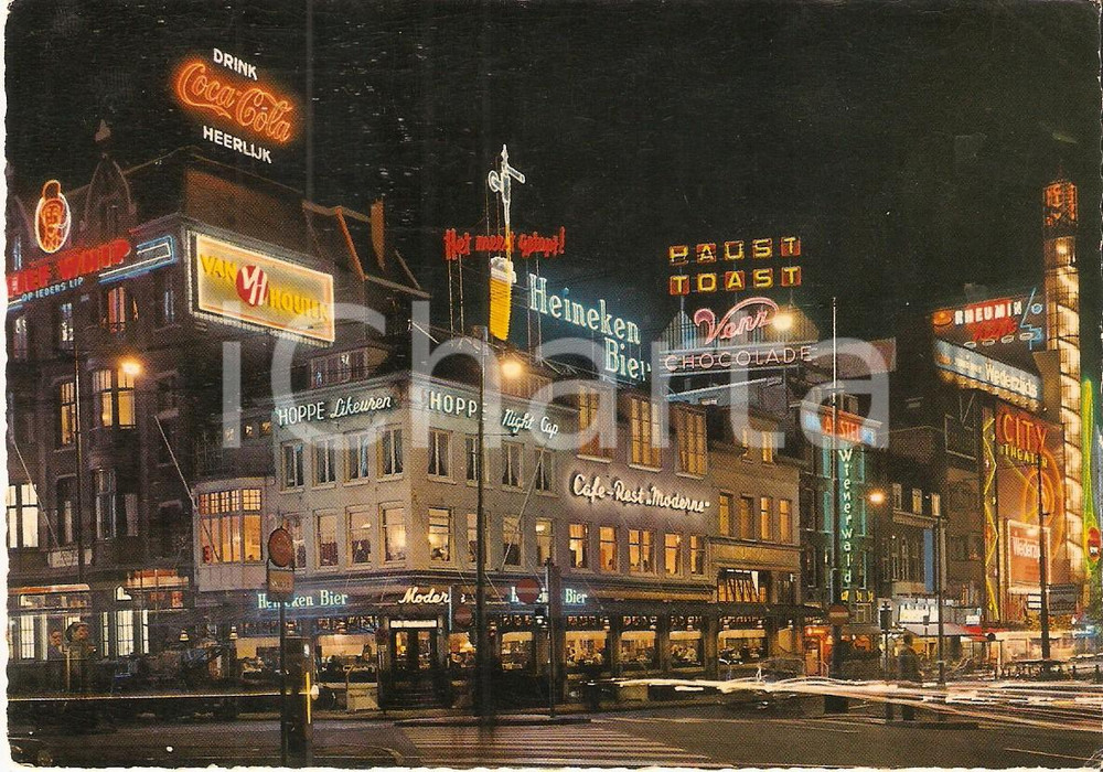 Cartolina originale da collezione 1970 ca AMSTERDAM (NEDERLAND) Leidseplein - Insegna HEINEKEN *Cartolina FG VG 1