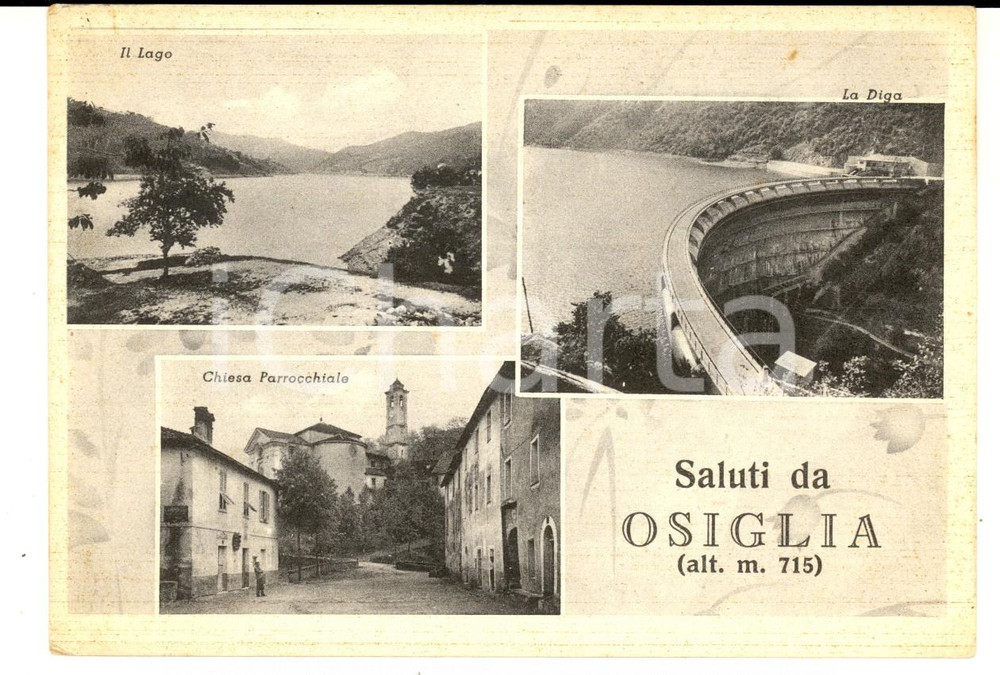 Cartolina originale da collezione 1955 OSIGLIA (SV) Vedutine con chiesa parrocchiale e diga *Cartolina FG VG 1