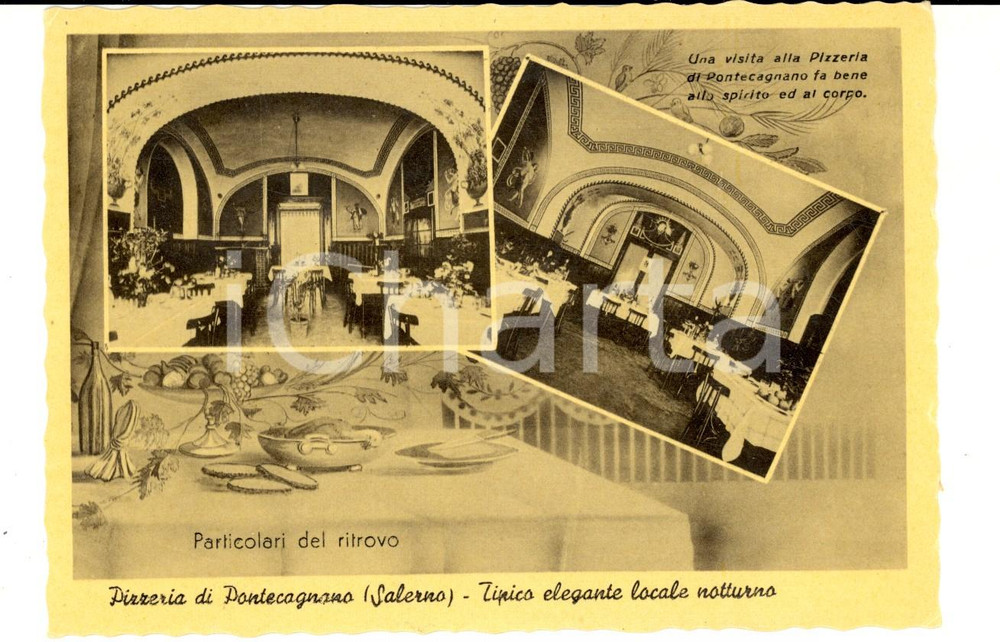 Cartolina originale da collezione 1950 ca PONTECAGNANO (SA) Pizzeria e locale notturno - Vedutine *Cartolina 1