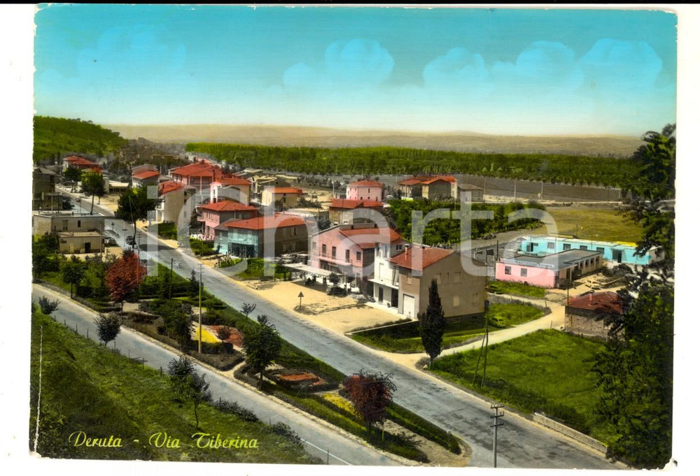 Cartolina originale da collezione 1968 DERUTA PG Veduta della via TIBERINA Cartolina postale FG VG 1