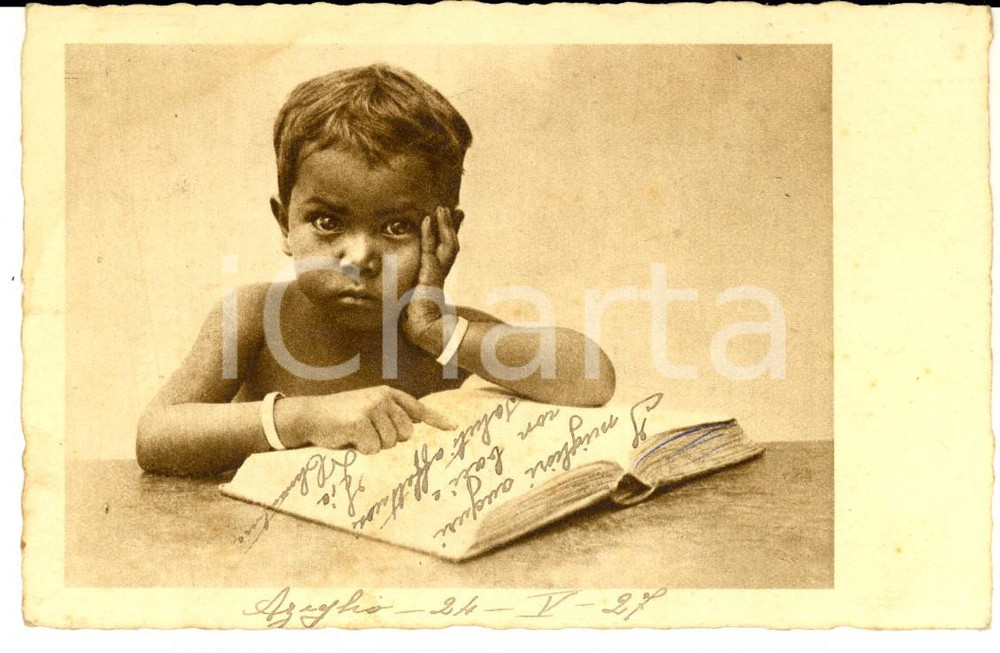 Cartolina originale da collezione 1927 MISSIONI ESTERE  AFRICA Istruzione di un piccolo indigeno Cartolina FP VG 1