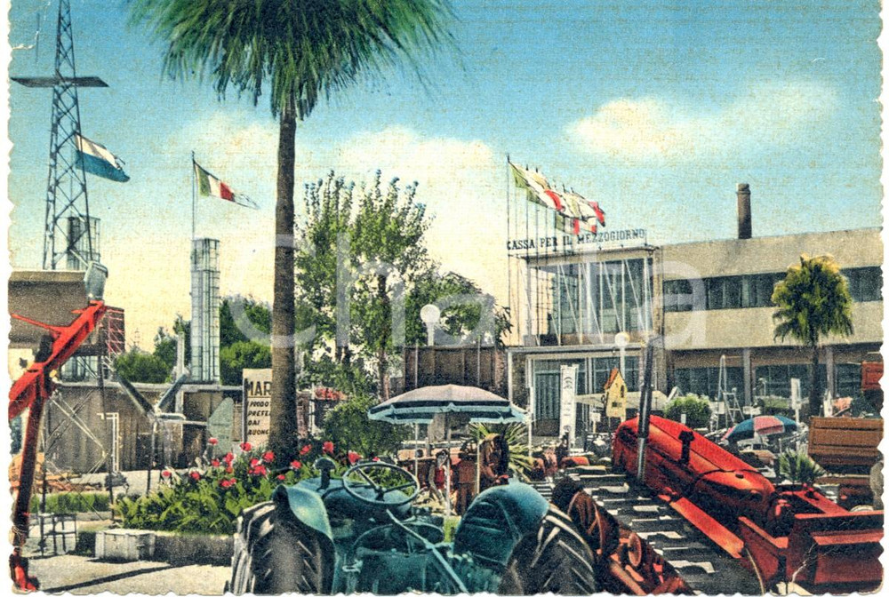 Cartolina originale da collezione 1957 BARI Fiera Levante  Macchine agricole ILLUSTRATA Cartolina VINTAGE FG VG 1