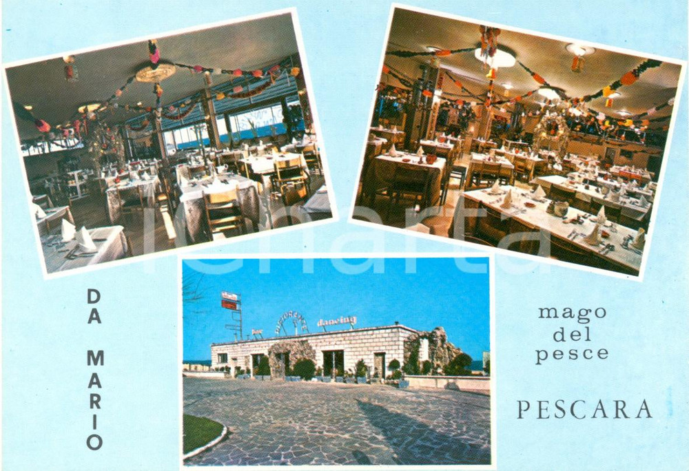 Cartolina originale da collezione 1980 ca PESCARA Ristorante DA MARIO Mago del pesce Cartolina VINTAGE FG NV 1