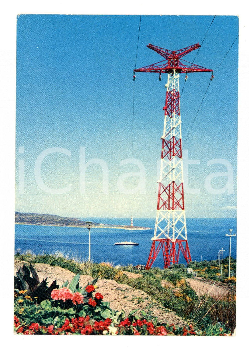 Cartolina originale da collezione 1969 VILLA SAN GIOVANNI (RC) Piloni elettrodotto sullo Stretto Cartolina VINTAGE 1