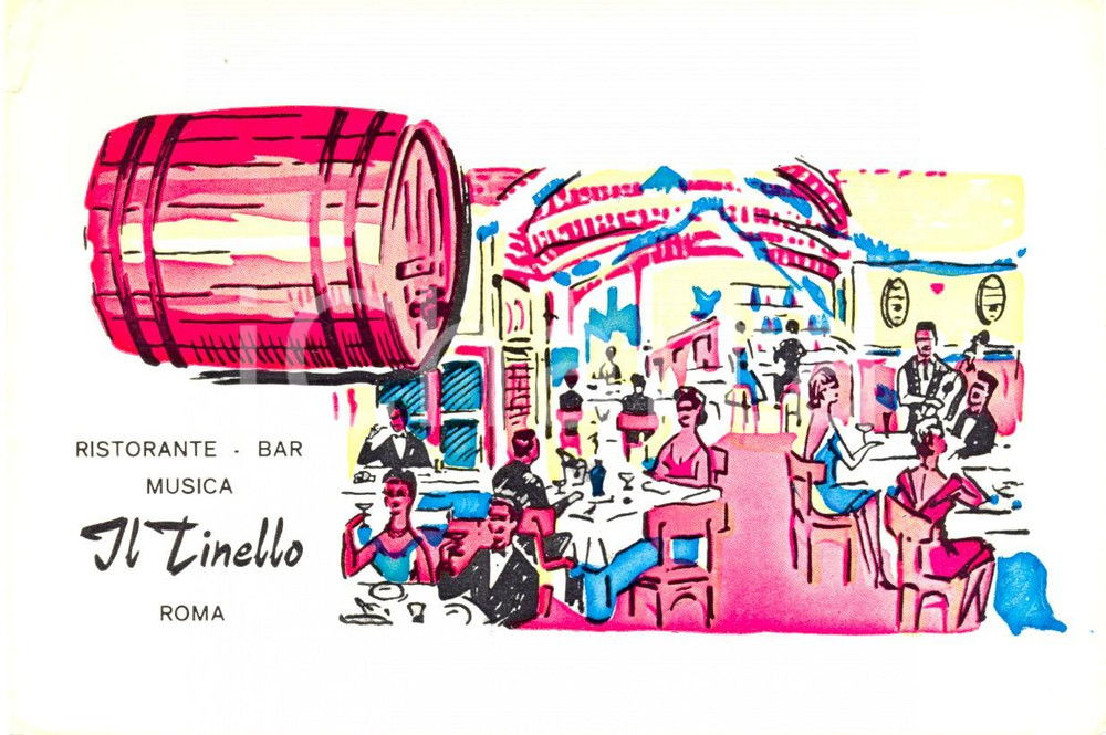 Cartolina originale da collezione 1980 ca ROMA Via PORTA PINCIANA Ristorante IL TINELLO Cartolina ILLUSTRATA FG NV 1