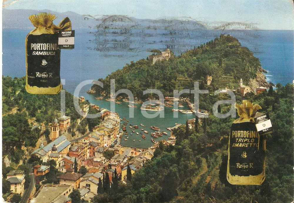 Cartolina originale da collezione 1968 PORTOFINO Sambuca e triplo amaretto REFFO Fabbrica Liquori Cartolina FG VG 1