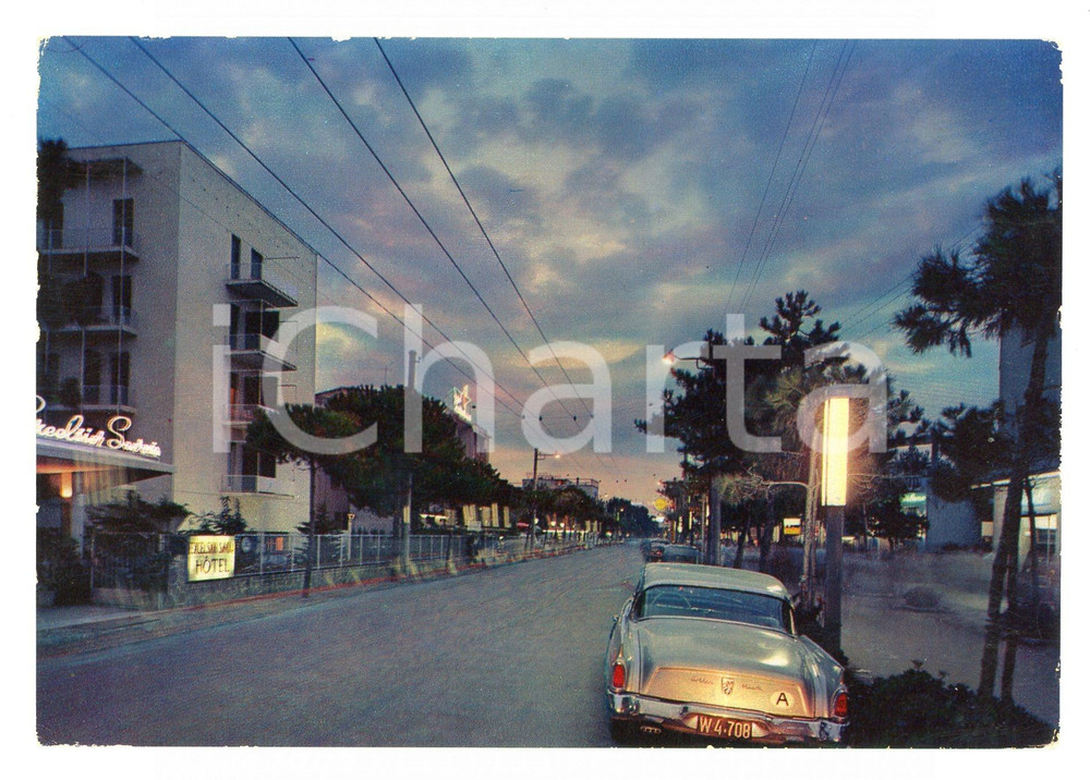Cartolina originale da collezione 1964 RIMINI Scorcio notturno dei viali Cartolina VINTAGE FG VG 1