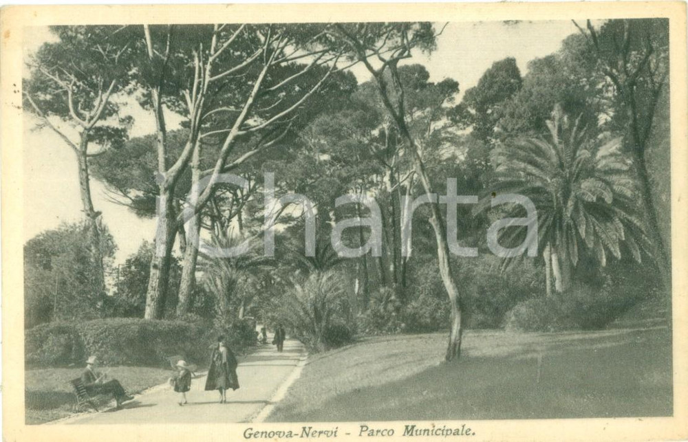 Cartolina originale da collezione 1934 GENOVA NERVI A passeggio al Parco Municipale Cartolina ANIMATA FP VG 1