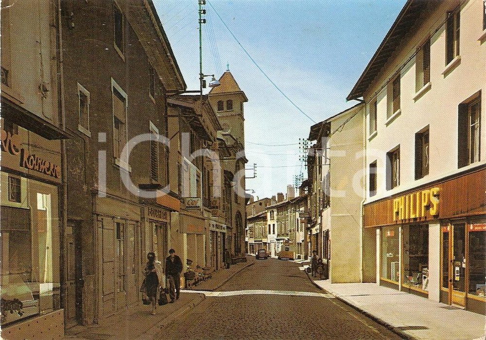 Cartolina originale da collezione 1972 MONTLUEL (FRANCE) Grande Rue - Boutique PHILIPS *Cartolina FG VG 1