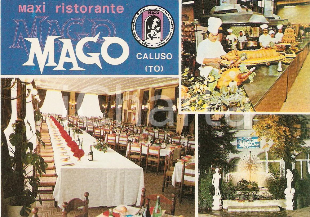 Cartolina originale da collezione 1970 ca CALUSO TO Porchetta al maxi ristorante MAGO Cartolina VINTAGE FG NV 1