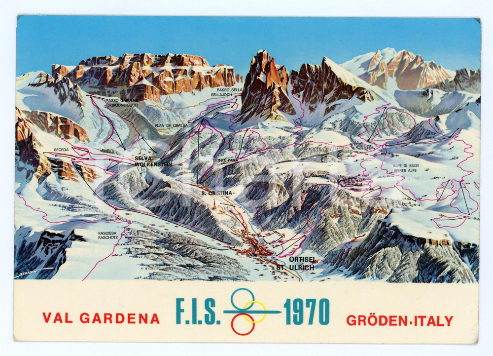 Cartolina originale da collezione 1972 BOLZANO VAL GARDENA Sci alpino F.I.S. 1970 Campionati Cartolina VINTAGE 1