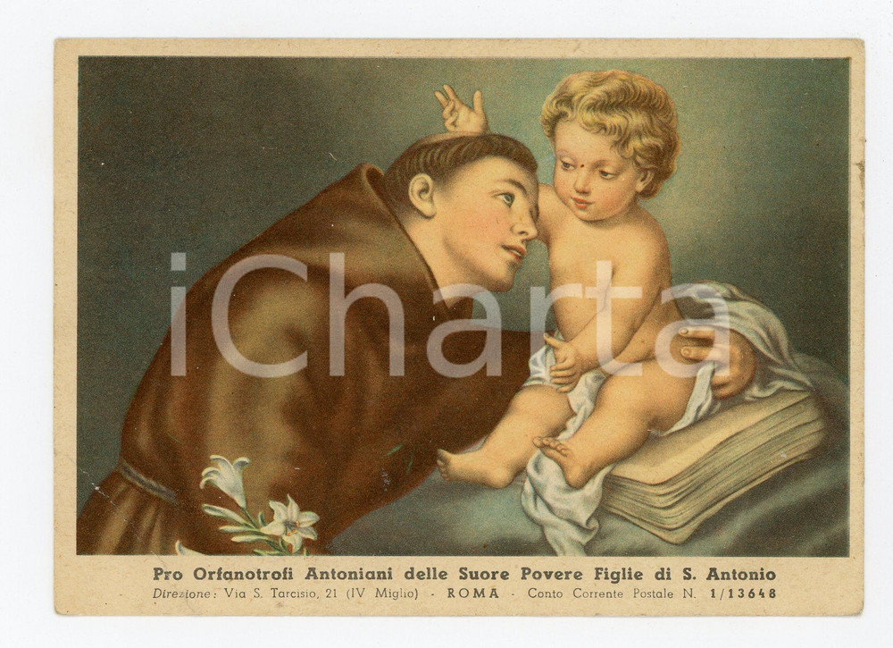 Cartolina originale da collezione 1950 ca ROMA Pro Orfanotrofi Suore Figlie Sant Antonio DANNEGGIATA ILLUSTRATA FG 1